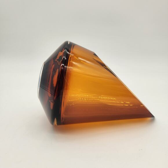 Badash Poland Amber & Clear Art Glass Vase/Candle Holder Handmade Diagonally Cut - Picture 2 of 12
